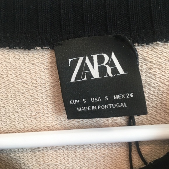 Zara two tone mixed fabric sweatshirt cream, chambray sleeves black collar small - Picture 4 of 8